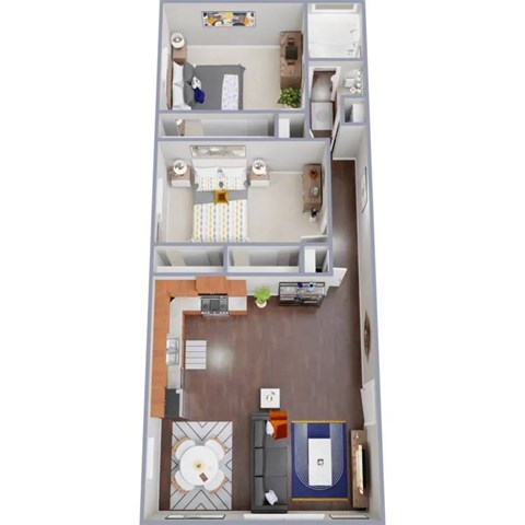Floor plan for 2 beds, 1 bath, 700 sqft